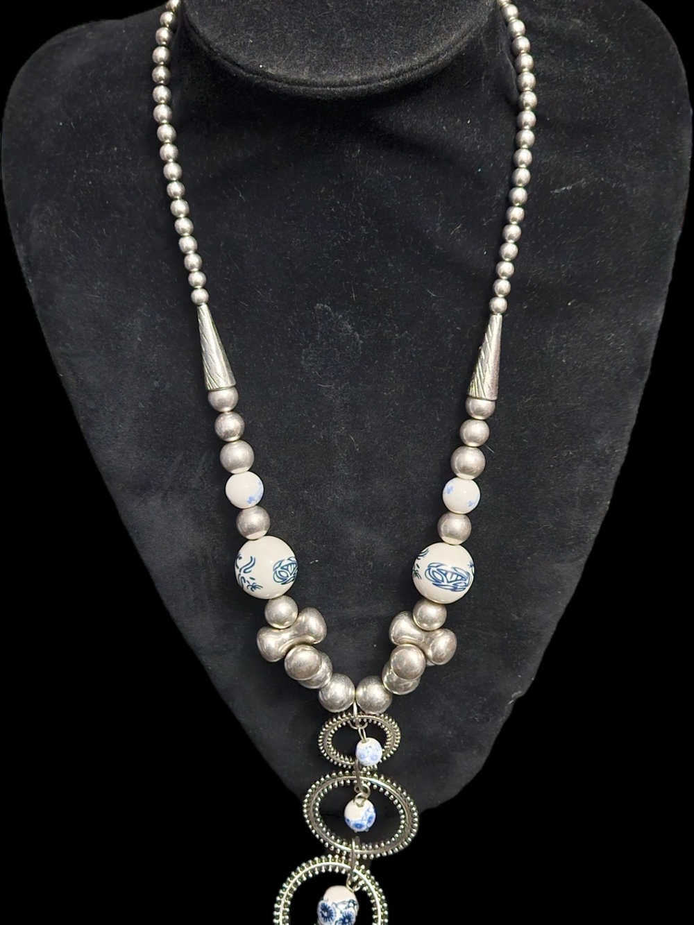 Amrita Singh Silver-Tone Necklace with Blue & White Beads